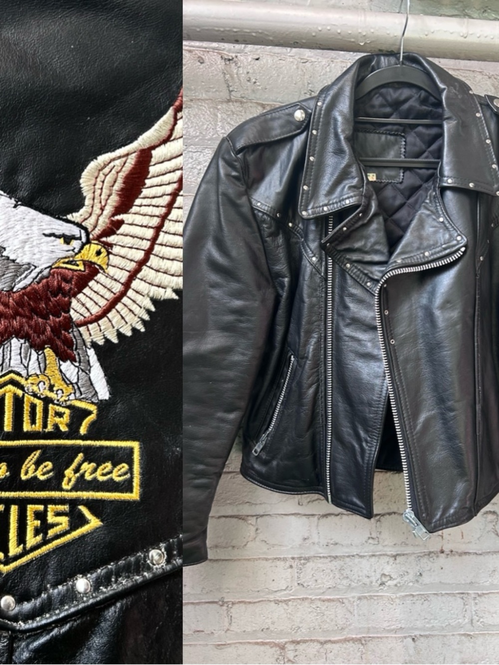 Vintage Black Leather Biker Motorcyle Jacket Eagle Faux Harley Davidson